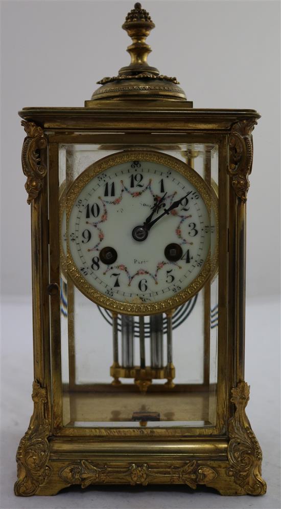 An early 20th century French ormolu four glass mantel clock, height 10in.